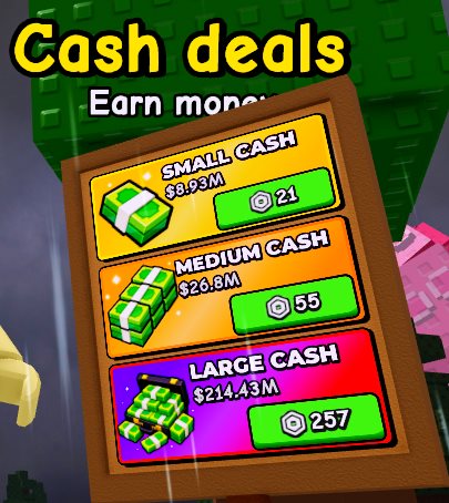 My Timber Pets Cash Deals panel showing SMALL $8.93M / 21R, MEDIUM $26.8M / 55R and LARGE $214.43M / 257R