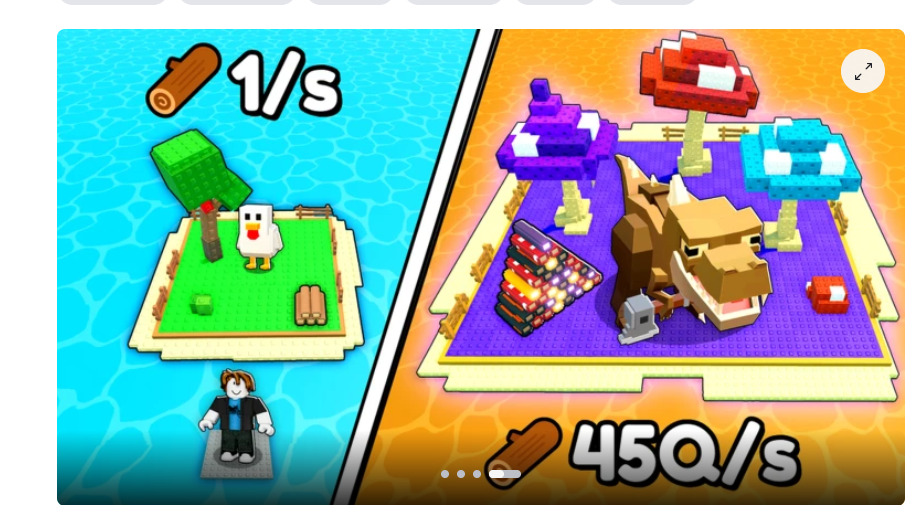 My Timber Pets progression ad contrasting an early 1/s biome with a late-game 45Q/s biome