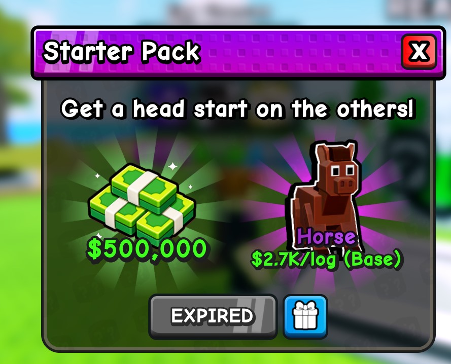 My Timber Pets starter pack panel showing the EXPIRED offer